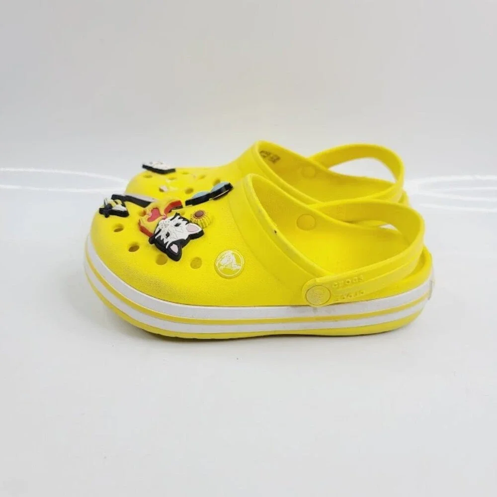 Crocs Girl's Yellow Meow Studs Adjustable‎ Slip-On Casual Clogs Size 13